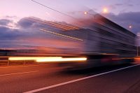 A truck moving rapidly