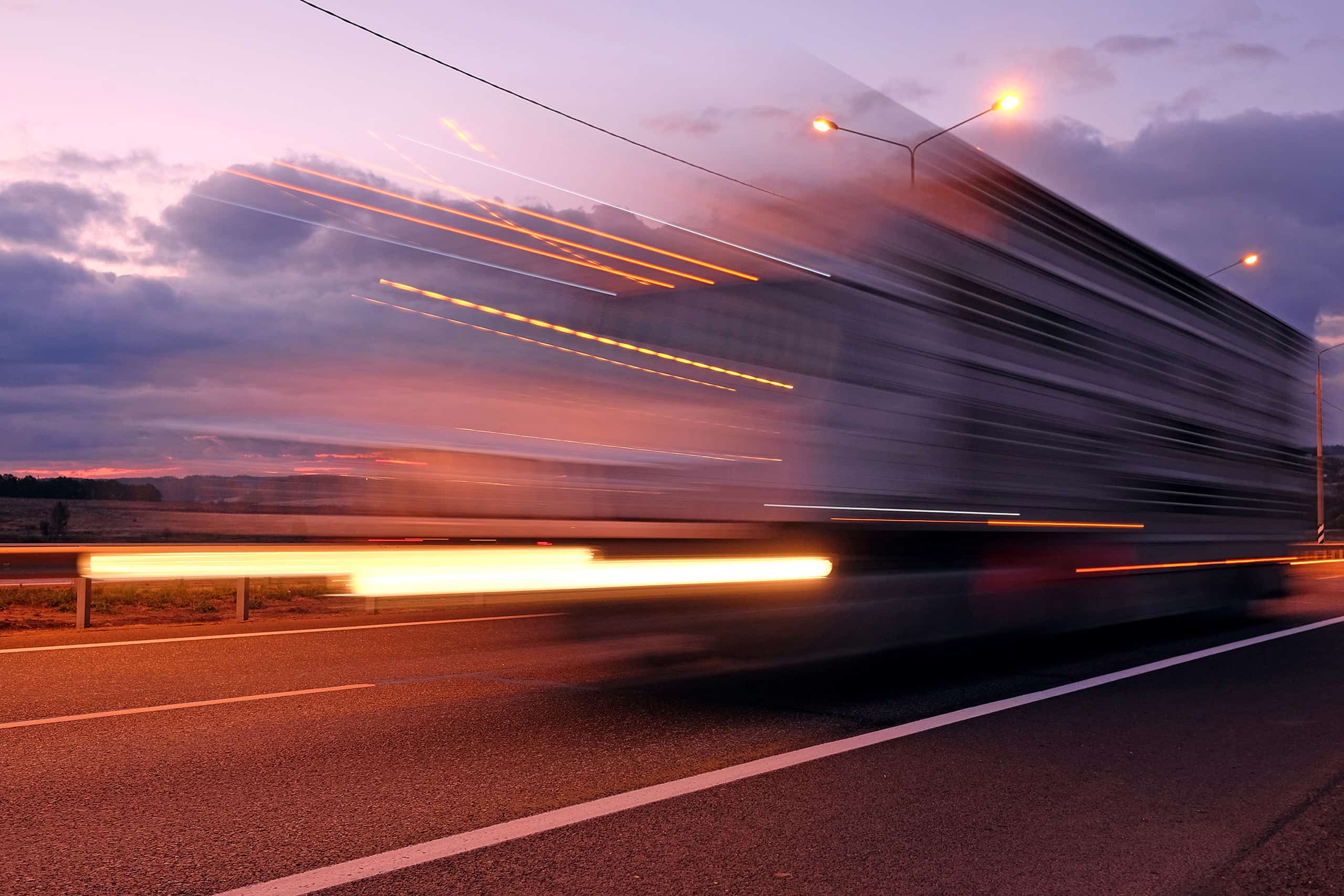 A truck moving rapidly