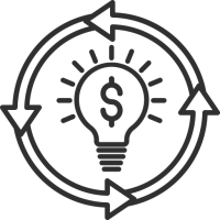 Icon of arrows circling a light bulb