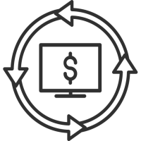 Icon of arrows circling a computer monitor